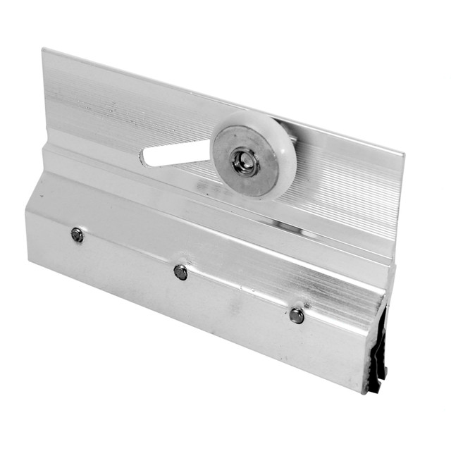 Image of Frameless Shower Door Top Bracket Roller Assembly, 3/4 in. Round Plastic Wheel, Ball Bearings, Extruded Aluminum, Bright Finish (2 Pack)