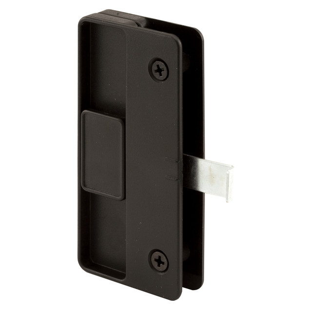 Image of Sliding Screen Door Latch and Pull, 3 in. Hole Center, Black Plastic with Steel Latch, Mortise Install (Single Pack)