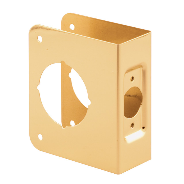 Image of MP9543 |  Brass Single Bore Hole Lock and Door Reinforcement Plate for 1-3/8 in. Thick Doors, Brass Finish (Single Pack)