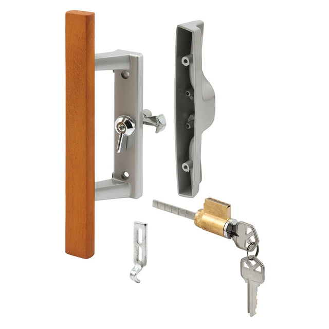 Image of C 1064 |  Diecast with Wood Handle, Gray, Patio Door Handle, Tee Lock, Keyed (Single Pack)