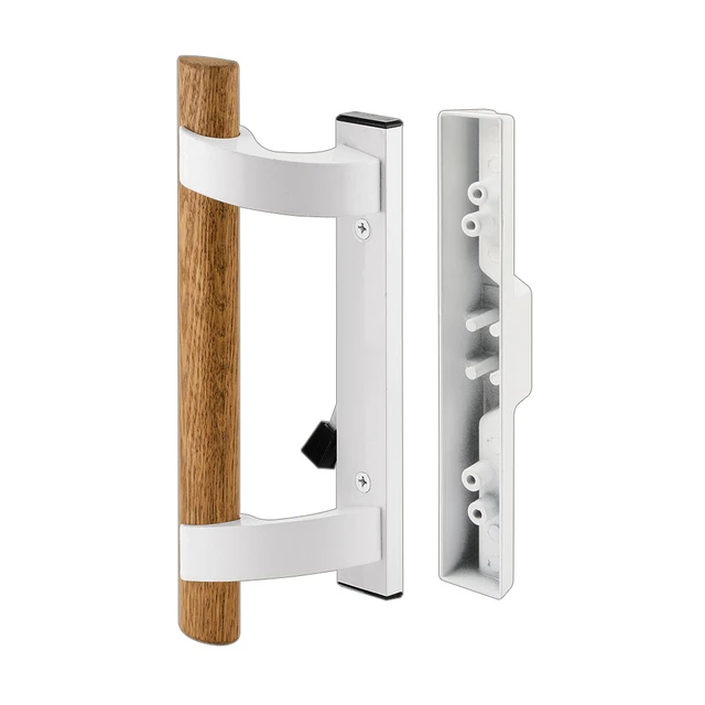 Image of C 1128 |  Patio Door Mortise Style Handle, White Diecast with Wood Handle (Single Pack)
