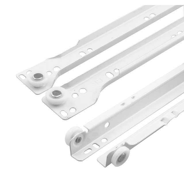 Image of R 7210 |  Drawer Slide Kit – Replace Drawer Track Hardware – Self-Closing Design –Fits Most Bottom/ Side-Mounted Drawer Systems –15-3/4 In. Steel Tracks, Plastic Wheels, White (1 Pair)