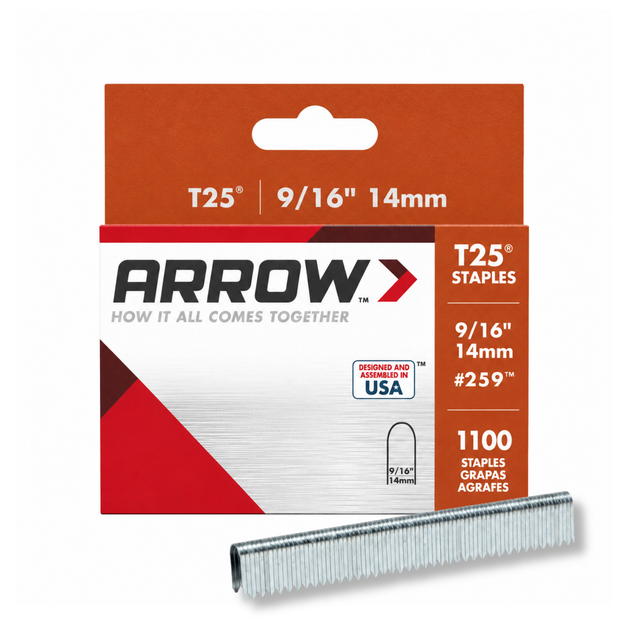 Image of Arrow T25 Round Crown Wire/Cable Staples, 9/16" x 5/16", 1100ct