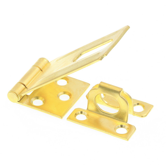 Image of 3-1/4 in. Safety Hasp Hinge Latch with Fixed Staple, Door &amp; Gate, Brass Plated (Single Pack)