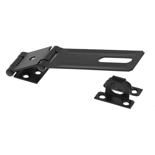 Image of 4-3/8 in. Double Safety Hasp Hinge Latch with Fixed Staple, Door &amp; Gate, Matte Black (Single Pack)