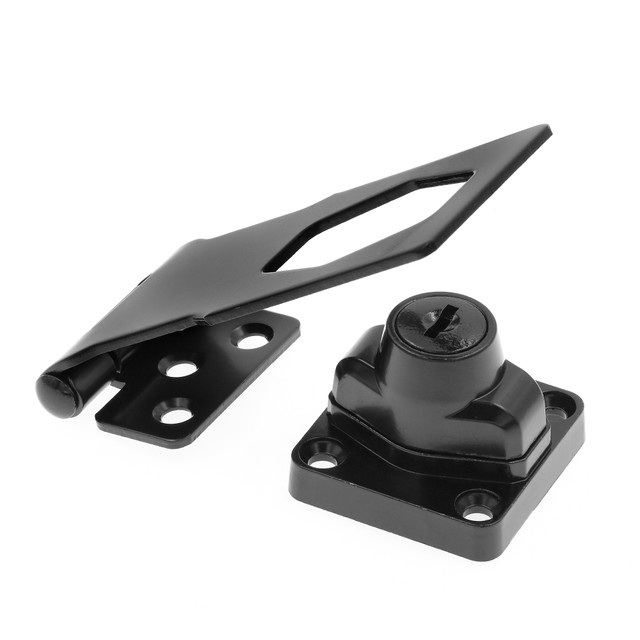 Image of 3-3/4 in. Safety Hasp Hinge Latch with Keyed Twist Knob Lock, Door &amp; Gate, Matte Black (Single Pack)