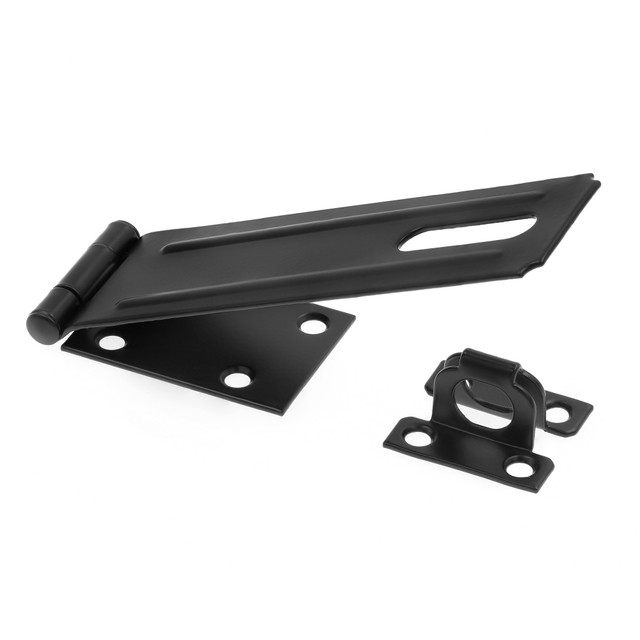Image of 6 in. Safety Hasp Hinge Latch with Fixed Staple, Door &amp; Gate, Matte Black (Single Pack)