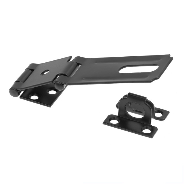 Image of 3-1/2 in. Double Safety Hasp Hinge Latch with Fixed Staple, Door &amp; Gate, Matte Black (Single Pack)