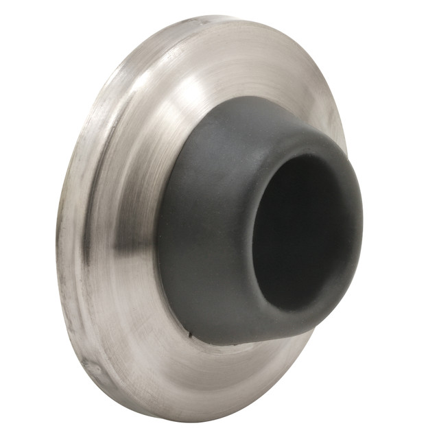 Image of Wall Stop – Protects Walls from Door Knob Damage – 2-5/16” Outside Diameter Stainless Steel Cover with 1-1/8” Gray Round Rubber Bumper – Easy To Install (Single Pack)