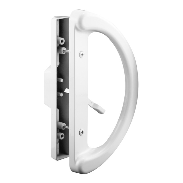 Image of Mortise Style Sliding Patio Door Handle Set - Replace Old or Damaged Door Handles Quickly and Easily – White Diecast, Non-Keyed, Fits 3-15/16 in. Hole Spacing (1 Set)