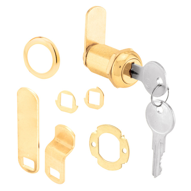 Image of Drawer and Cabinet Lock – Secure Important Files and Drawers, 1-1/8 in., Diecast Housing with Brass Finish, Fits on 13/16 in. Max Panel Thickness (1 Kit)