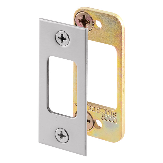 Image of E 2483-L| Deadbolt Strike, for Use with Wood Or Metal Door Jambs, 2-3/4 in. Height x 1-1/8 in. Width, Steel, Satin Nickel (Single Pack)