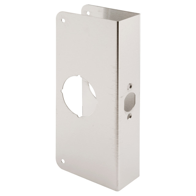 Image of U 9586-L| Stainless Steel Single Bore Hole Lock and Door Reinforcement Plate for 1-3/4 in. Thick Doors, Stainless Steel Finish (Single Pack)