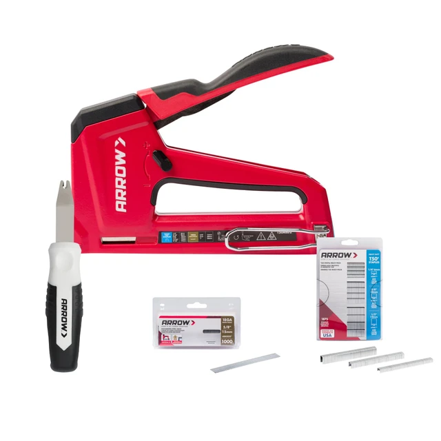 Image of Arrow T50RED2KIT Heavy Duty Staple and Nail Gun with Staple Puller, Brad Nails, and T50 Staples