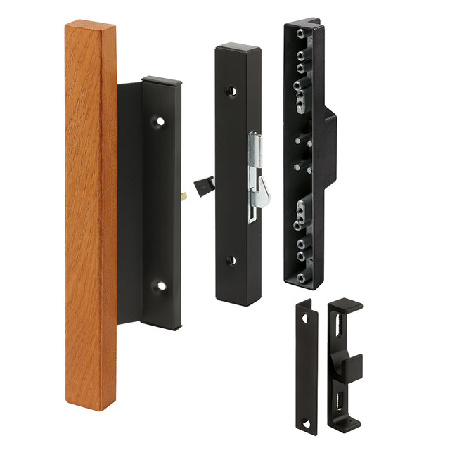 Image of Black Diecast with Hardwood Handle Surface Hook Sliding Patio Door Pull (Single Pack)