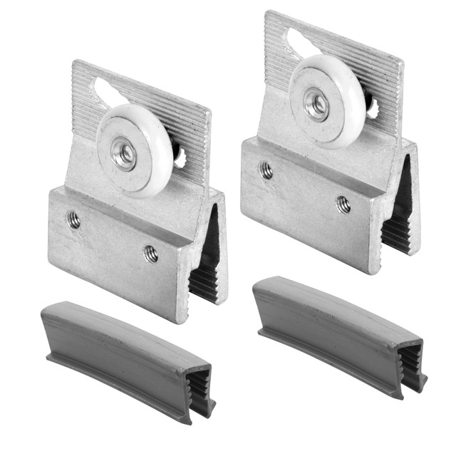 Image of Aluminum Frameless Shower Door Top Bracket Roller Assembly, 3/4 In. Round Plastic Wheel, Fits 3/16 In. Glass (2 Pack)