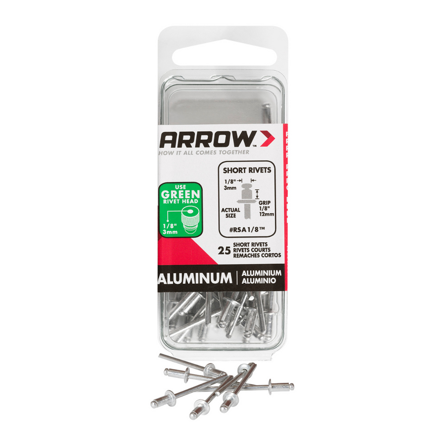 Arrow RSA1/8 Short Aluminum 1/8-Inch Rivets, 25-Pack - Arrow Tool