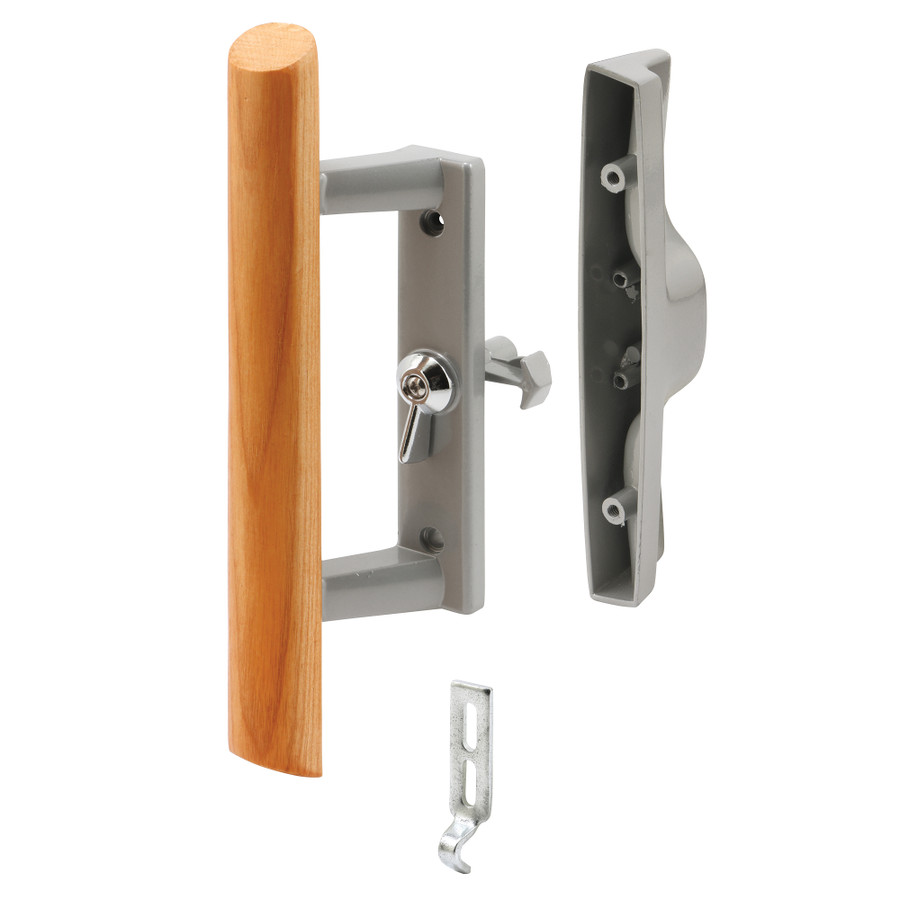 3-15/16 in., Gray Diecast, Sliding Patio Door Handle with Wood