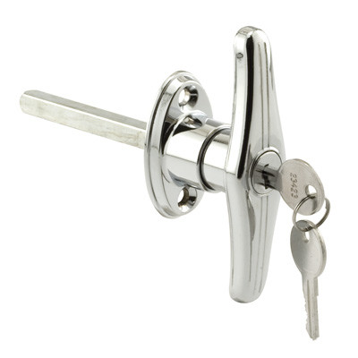 Door T-Handle Lock, Keyed, Diecast Zinc, Chrome Plated (Single
