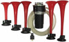 Musical Air Horn 12V Compressor 5 x Horns - La Cucaracha Tone - Red