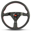 SAAS Sports Steering Wheel Leatherette 14" Black Spoke Red Euro Stitch