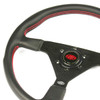 SAAS Sports Steering Wheel Leatherette 14" Black Spoke Red Euro Stitch