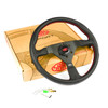 SAAS Sports Steering Wheel Leatherette 14" Black Spoke Red Euro Stitch