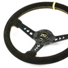 SAAS Sports Steering Wheel Suede SRD 14in DDish Black With Holes + Indicator