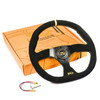 SAAS Sports Steering Wheel Suede SRD 14in Black Flat Bottom + Indicator