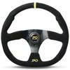 SAAS Sports Steering Wheel Suede SRD 14in Black Flat Bottom + Indicator