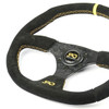 SAAS Sports Steering Wheel Suede SRD 14in Black Flat Bottom + Indicator