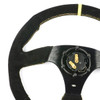 SAAS Sports Steering Wheel Suede SRD 14in Black Flat Bottom + Indicator