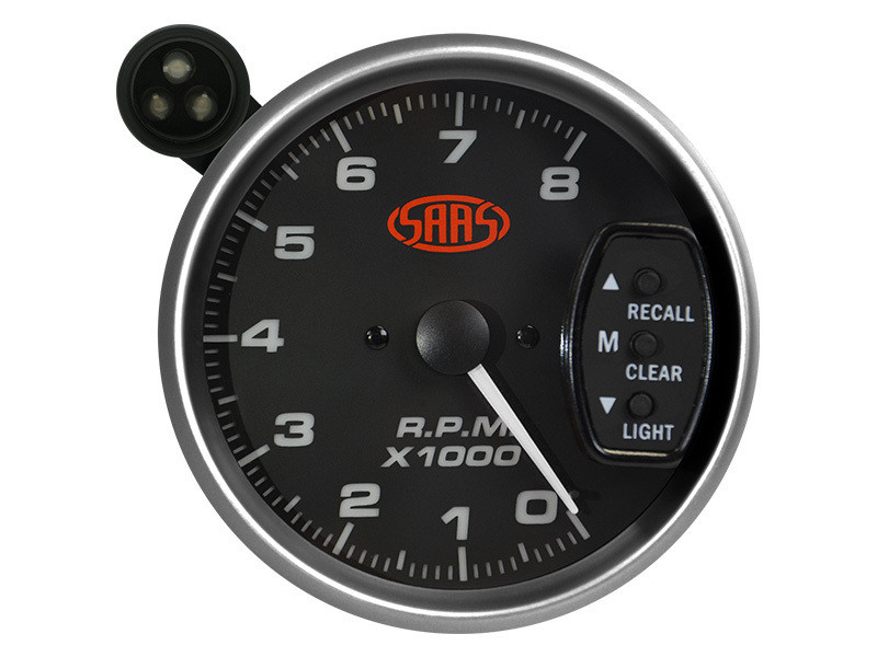 SAAS 95mm 3.75 Inch Tacho Black Face Gauge Shift Light