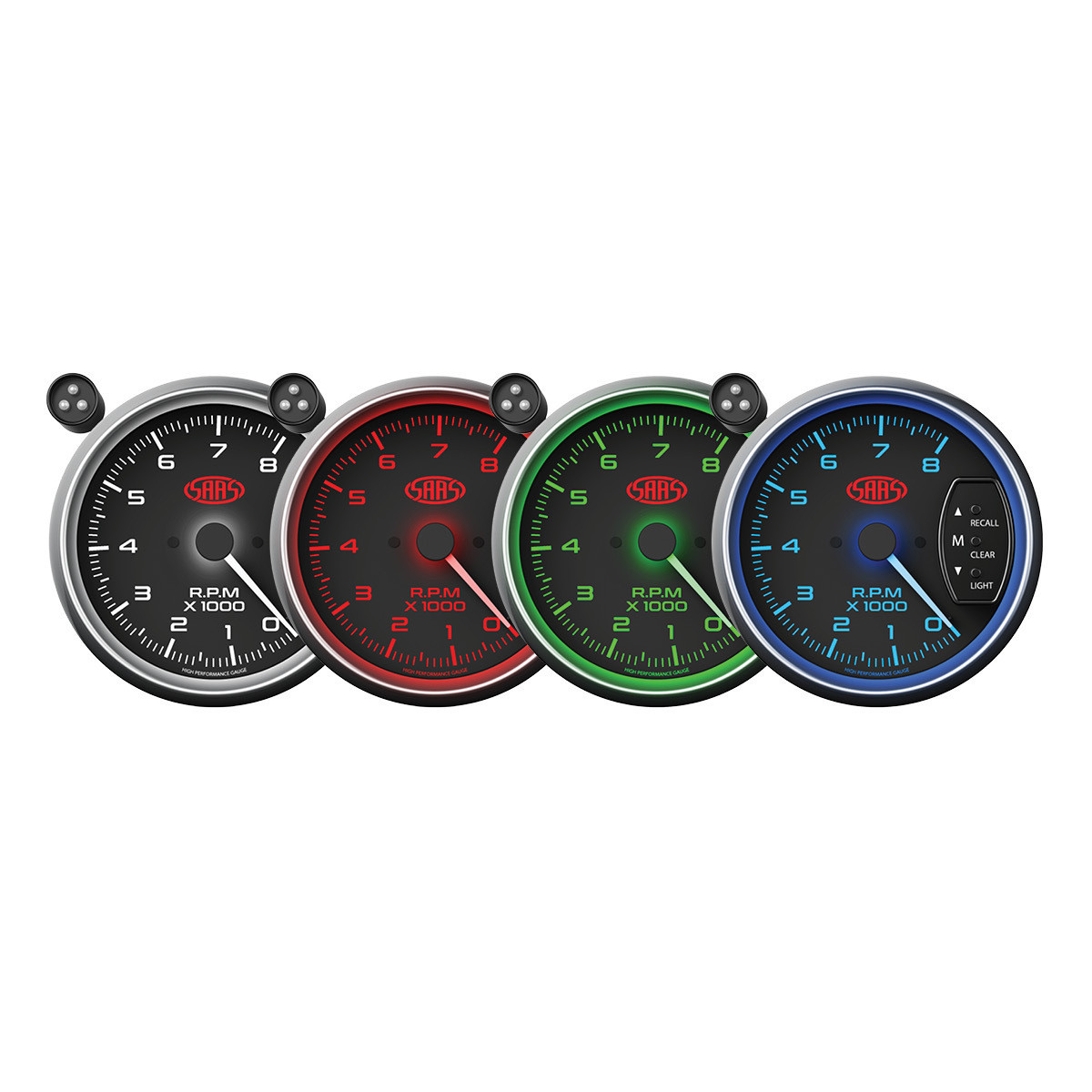 SAAS 95mm 3.75 Inch Tacho Black Face Gauge Shift Light