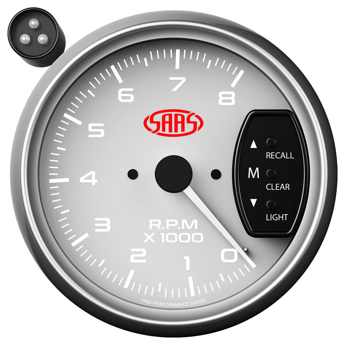 SAAS 95mm 3.75 Inch Tacho White Face Gauge Shift Light