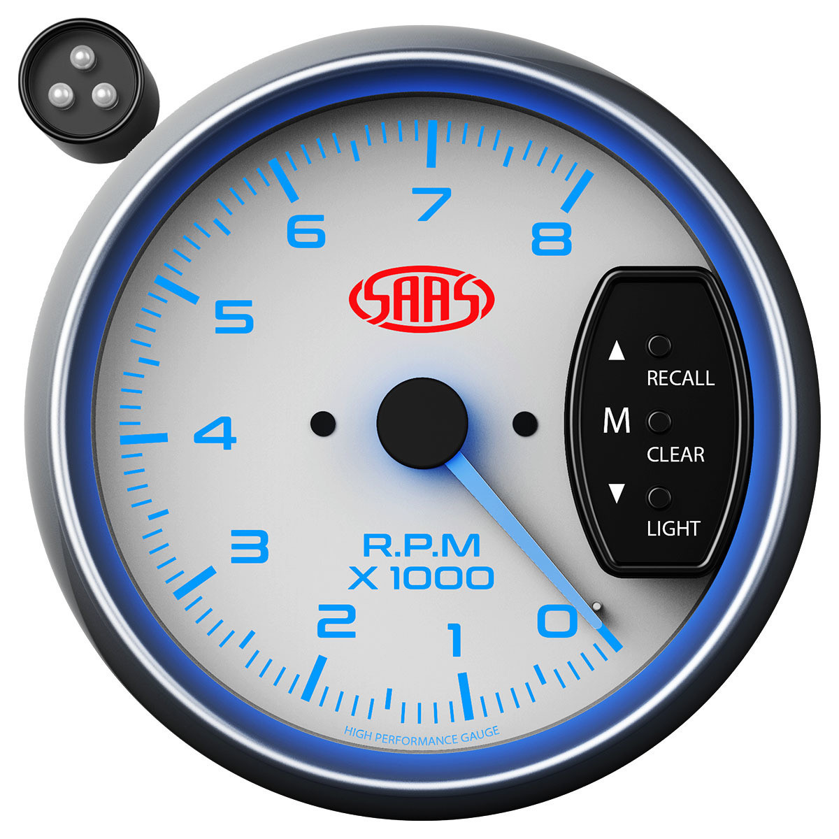 SAAS 95mm 3.75 Inch Tacho White Face Gauge Shift Light