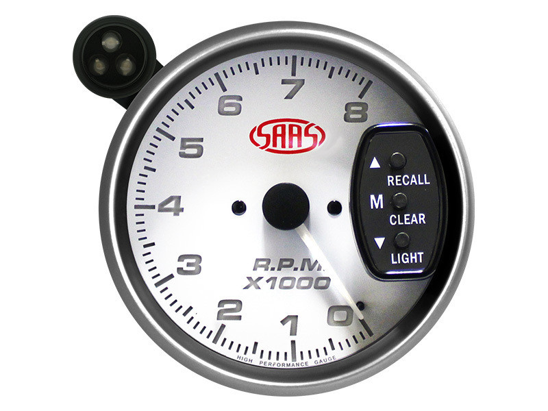 SAAS 95mm 3.75 Inch Tacho White Face Gauge Shift Light