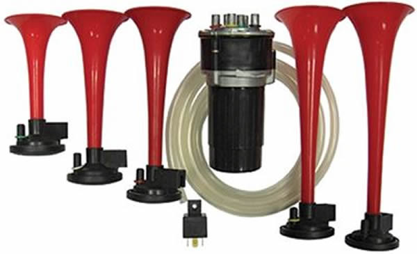 Musical Air Horn 12V Compressor 5 x Horns - Dixie Tone Red