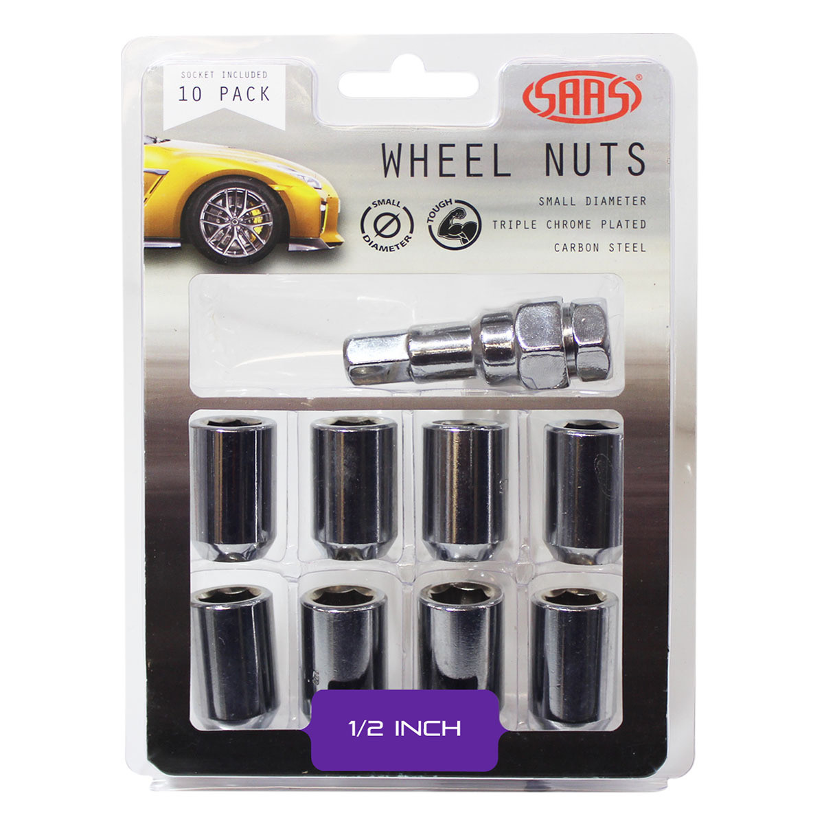 Wheel Nuts S/D Int Hex  Inc Key Chr 10Pk