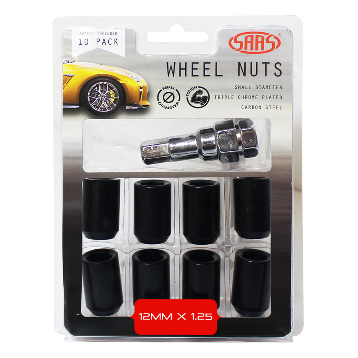 Wheel Nuts S/D Int Hex  Inc Key Black 10Pk