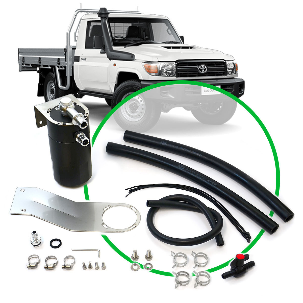 Oil Catch Tank Full Kit Landcruiser 79 Ser 4.5L  2007-09 Blk