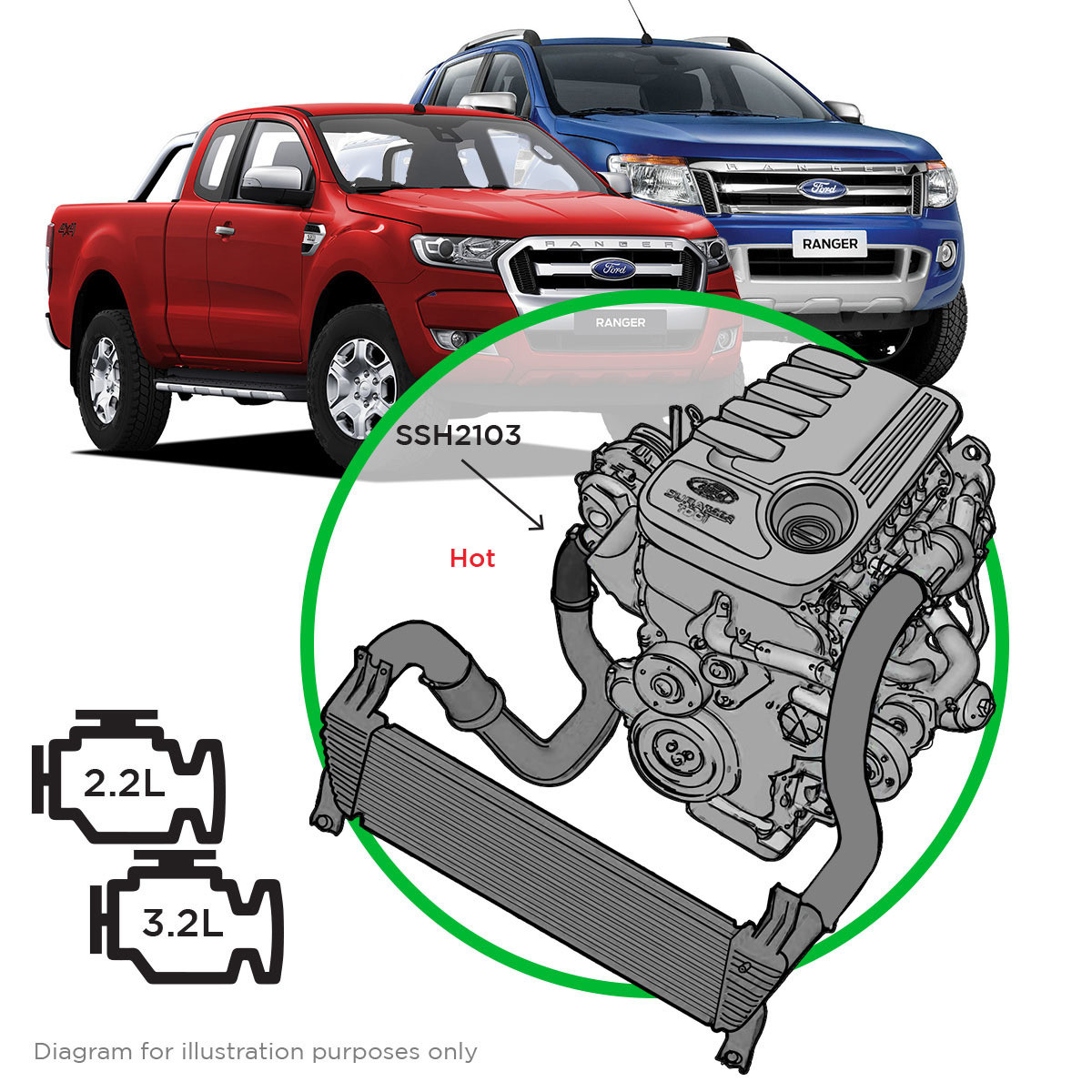 SAAS Silicone Intercooler Rear Hot Side Pipe Ranger/BT50 2011-2020