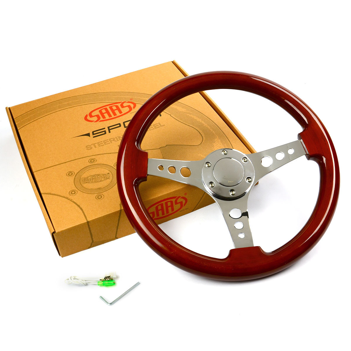 SAAS Steering Wheel Logano Wood Chrome Spoke