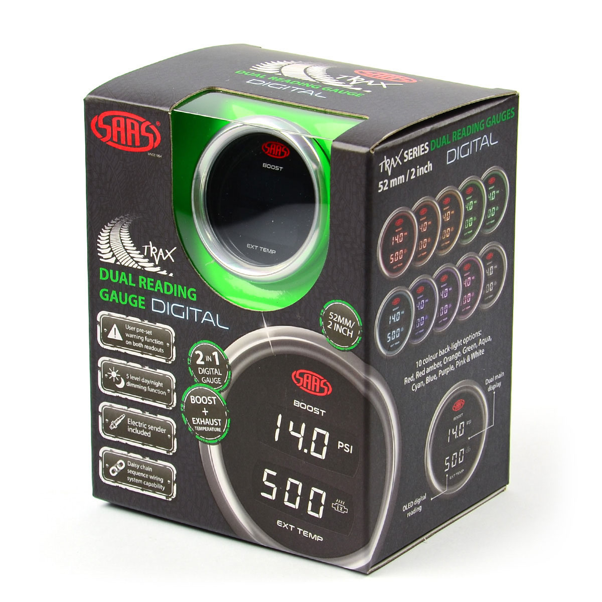 SAAS Trax Digital Dual Reading Gauges Oil Press / Water Temp & Exhaust / Boost
