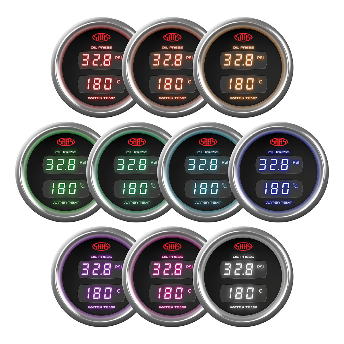 SAAS Trax Digital Dual Reading Gauges Oil Press / Water Temp & Exhaust / Boost