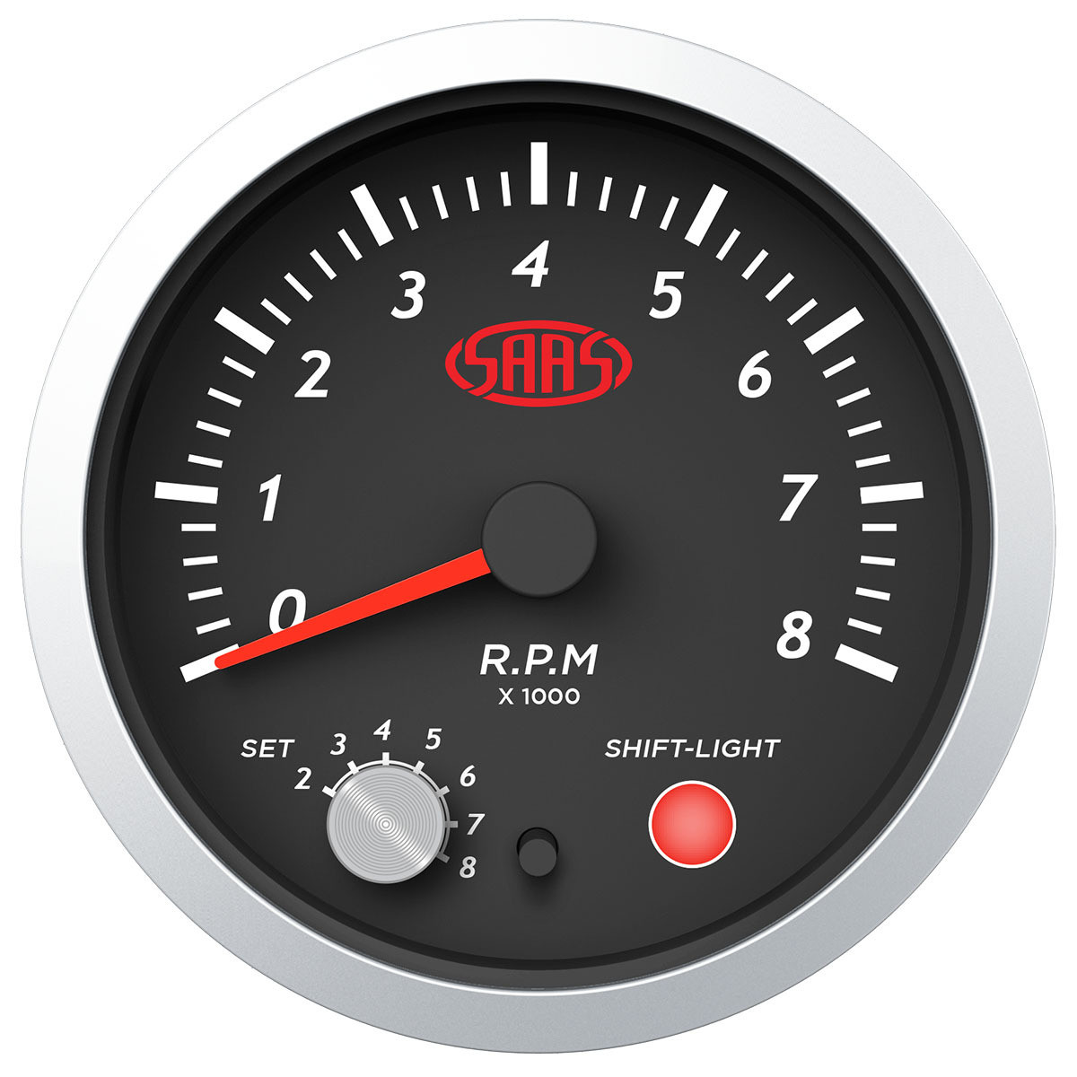 SAAS Tachometer 0-8K Shiftlite 3-1/2 Black Street Series