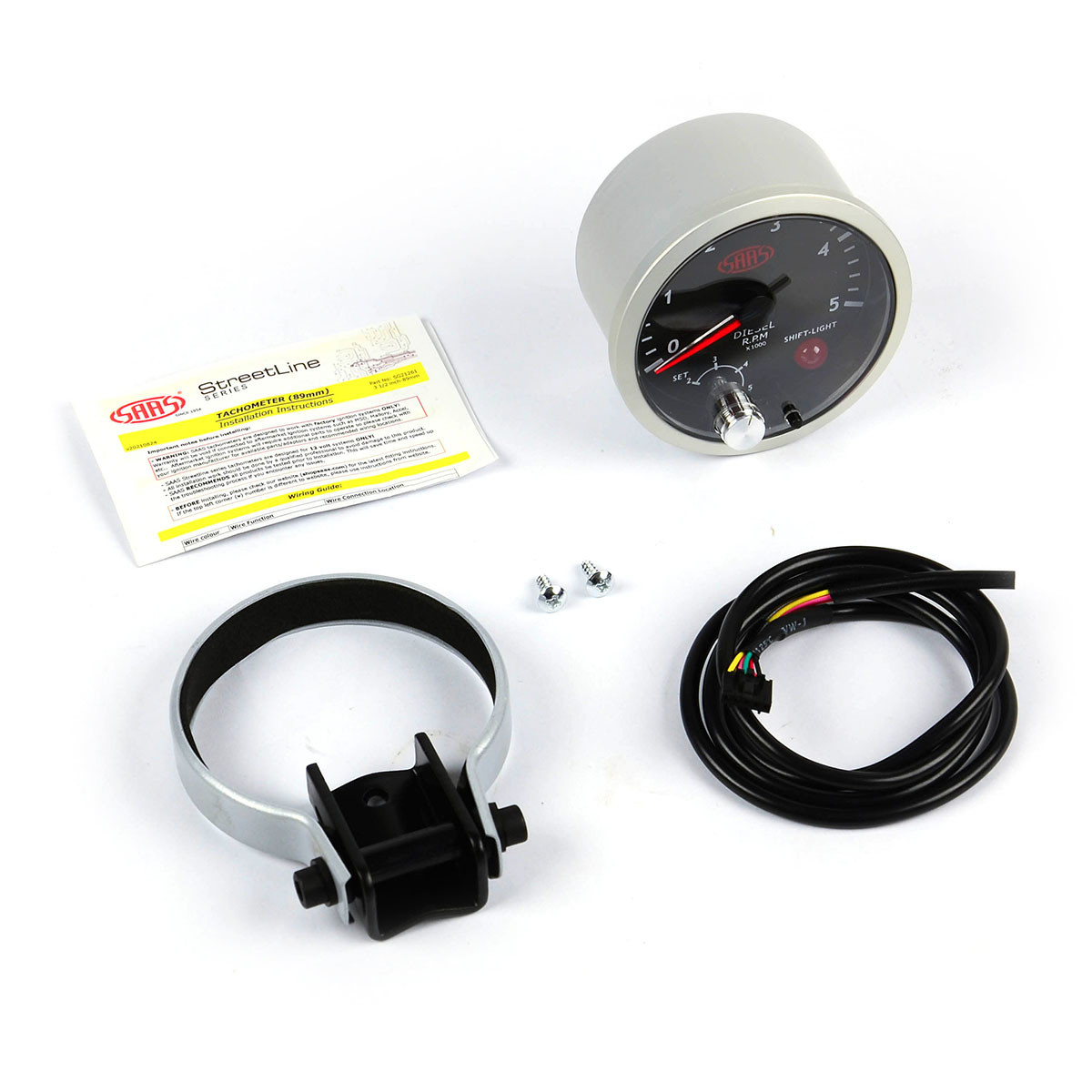 SAAS Tacho Diesel 0-5K Shiftlight 3 1/2" 89mm Black Street Series