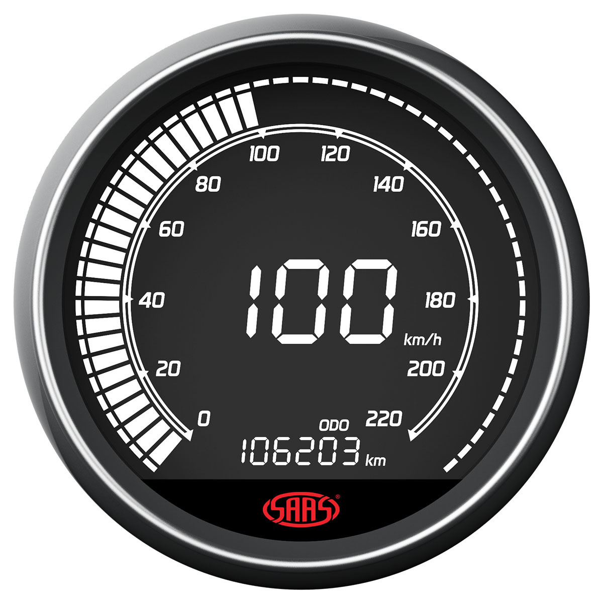 SAAS Speedo 220 KPH 3 1/2" 89mm In Dash Muscle Digital Series