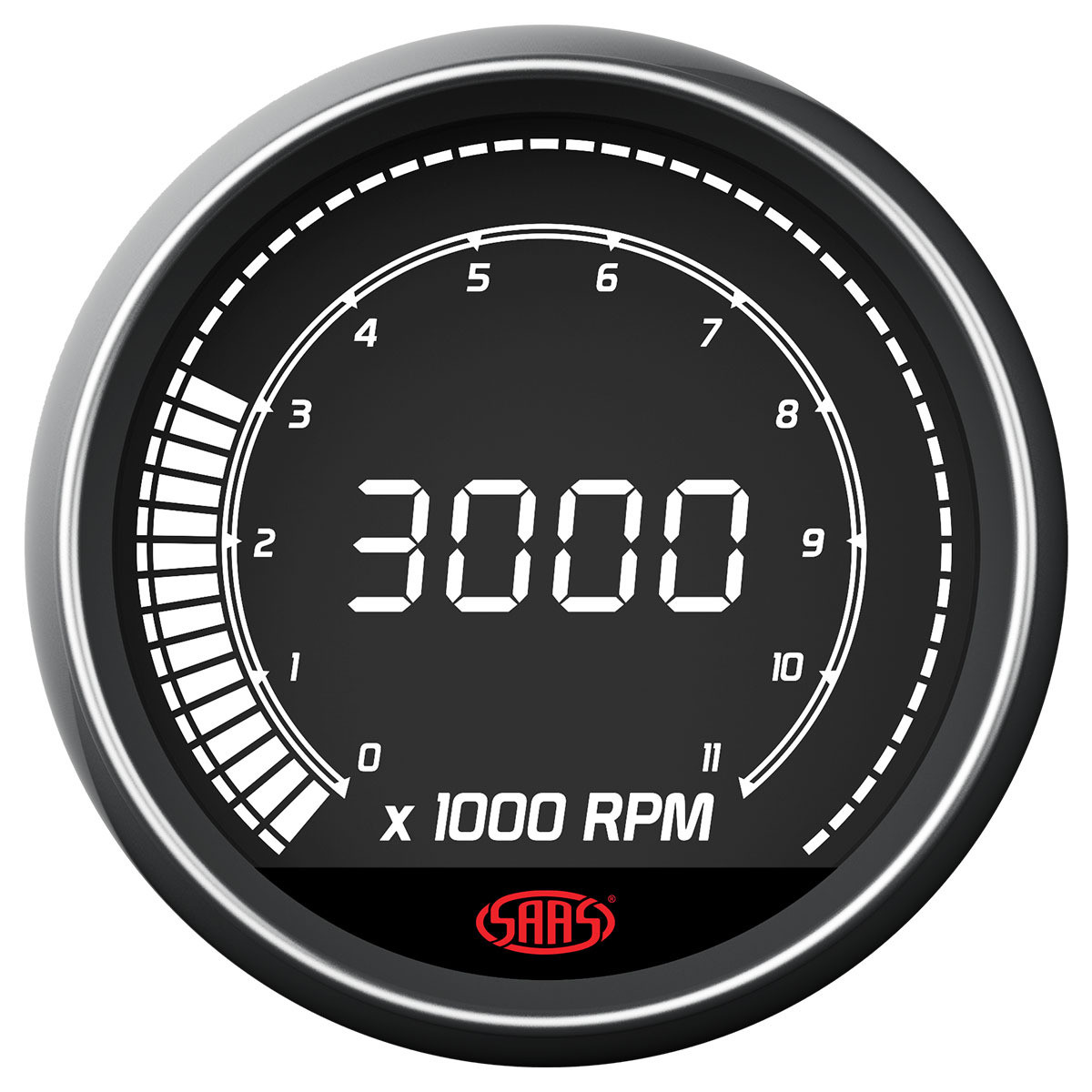 SAAS Tachometer 0-11K Shiftlite 3 1/2" 89mm In Dash Muscle Digital Series