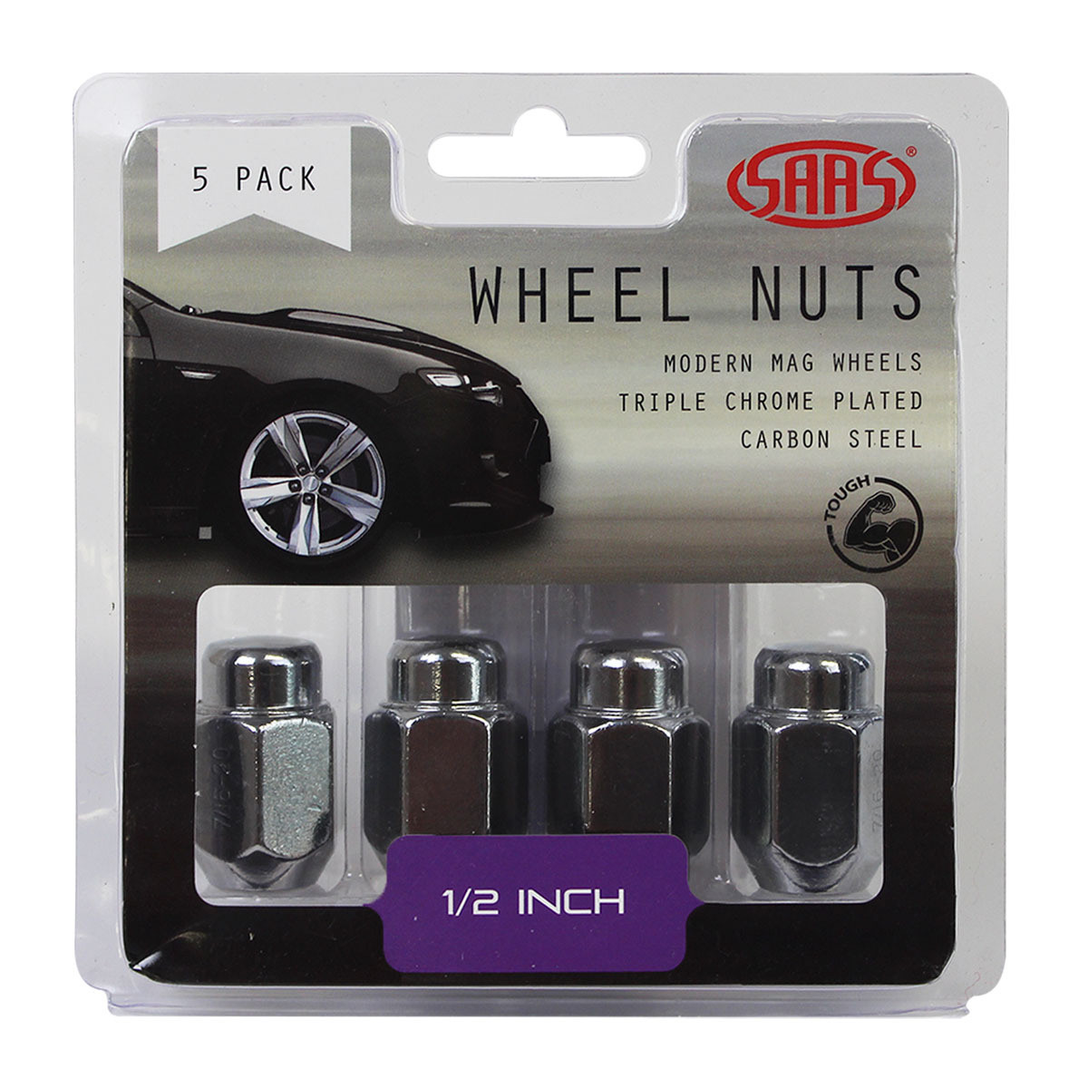 SAAS Wheel Nuts Acorn Taper 1/2 Chrome 35mm 5pk
